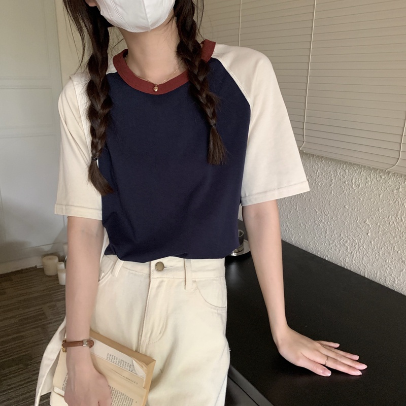 Áo Thun Cotton Tay Ngắn Dáng Ôm Màu Sắc Tương Phản Dễ Phối Đồ 51122