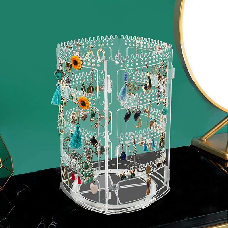 Giá Đỡ Trưng Bày Bông Tai / Trang Sức Bằng Acrylic Trong Suốt Xoay 360 Độ Tiện Dụng