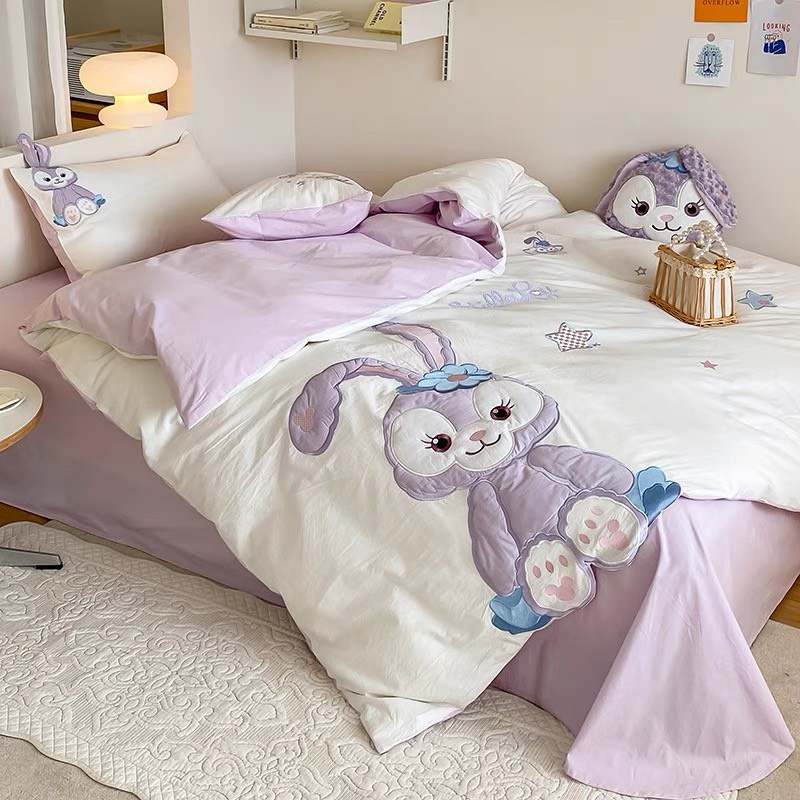 Bộ chăn ga gối mẫu THỎ TÍM - Cotton Line Disney thêu họa tiết ngộ nghĩnh, set 5 món sẵn hàng