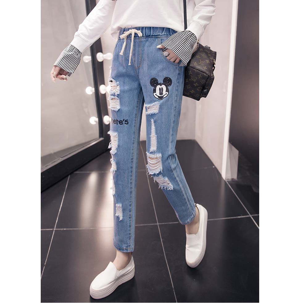 Quần Nữ, quần jeans rách hình mickey where
