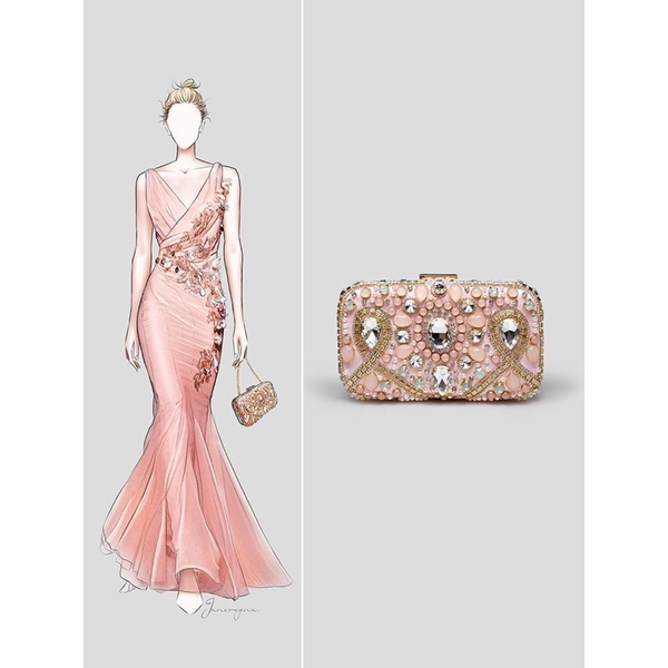 Ví dự tiệc đính đá phối hạt cườm phong cách Âu Mỹ