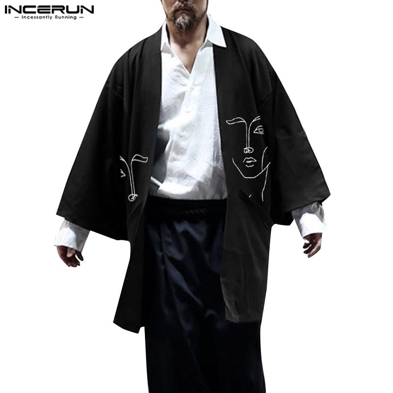 Áo khoác kimono Incerun mềm in họa tiết trừu tượng thời trang Harajuku cho nam