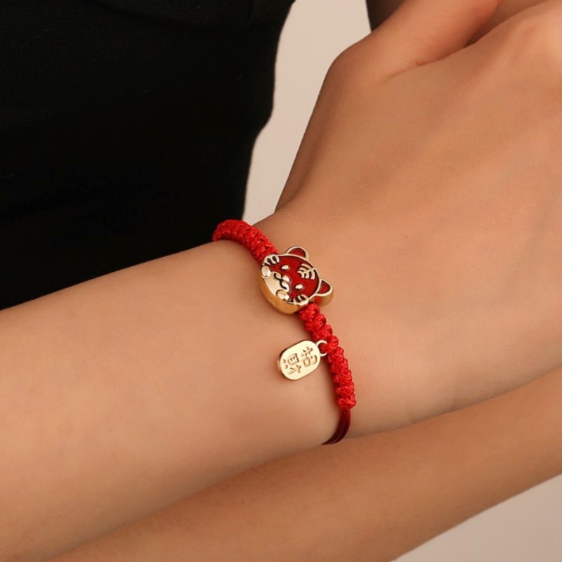 Vòng Tay Dây Đỏ May Mắn Mặt Hình Đầu Hổ Hoạt Hình Phong Cách Trung Hoa