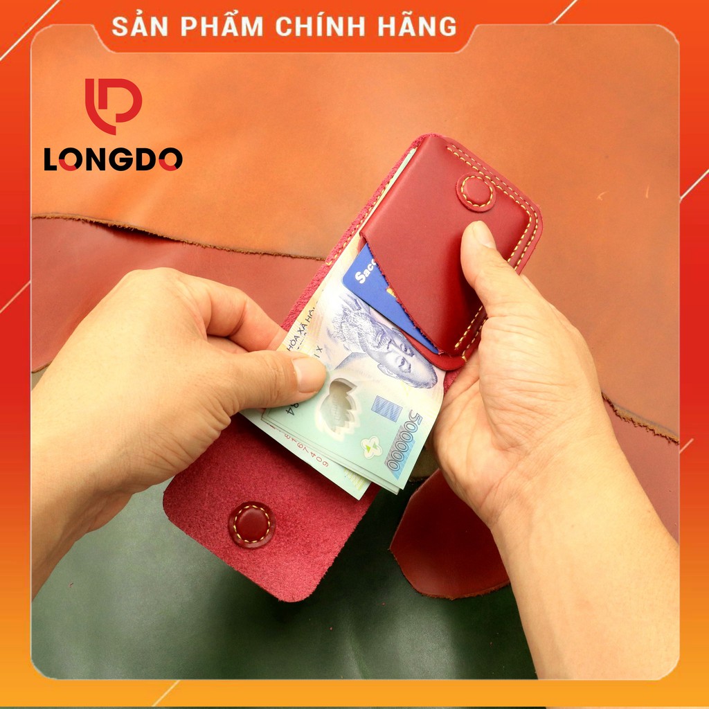 Ví Sen 3 Cao Cấp - Cam Kết 100% Da Bò Thật - Ví Da Mini Nam Màu Đỏ Hàng Chính Hãng Thương Hiệu Longdo Leather