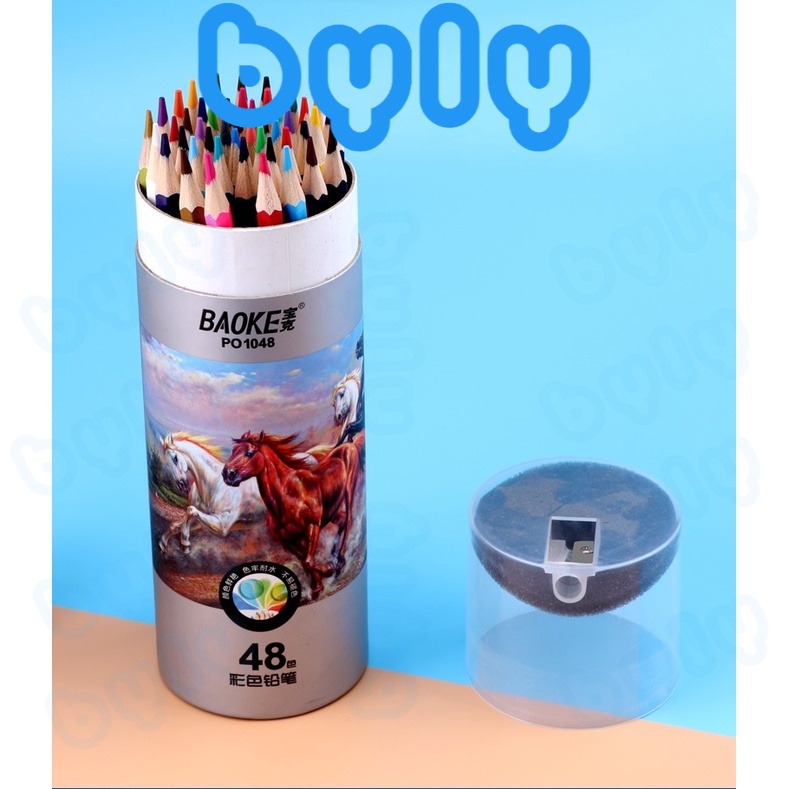 Bút chì màu gỗ hình chú ngựa cao cấp Baoke, có kèm chuốt PO1012 - PO1024 - PO1036 - PO1048