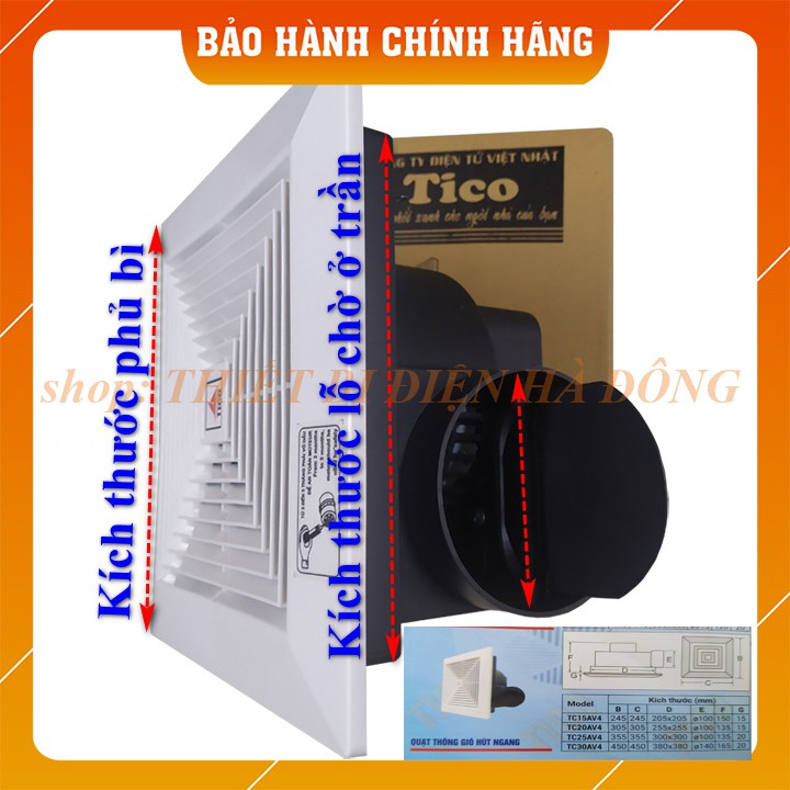 Quạt thông gió, hút mùi âm trần 1 chiều TICO hút ống ngang, tiết kiệm điện, độ ồn thấp  chính hãng