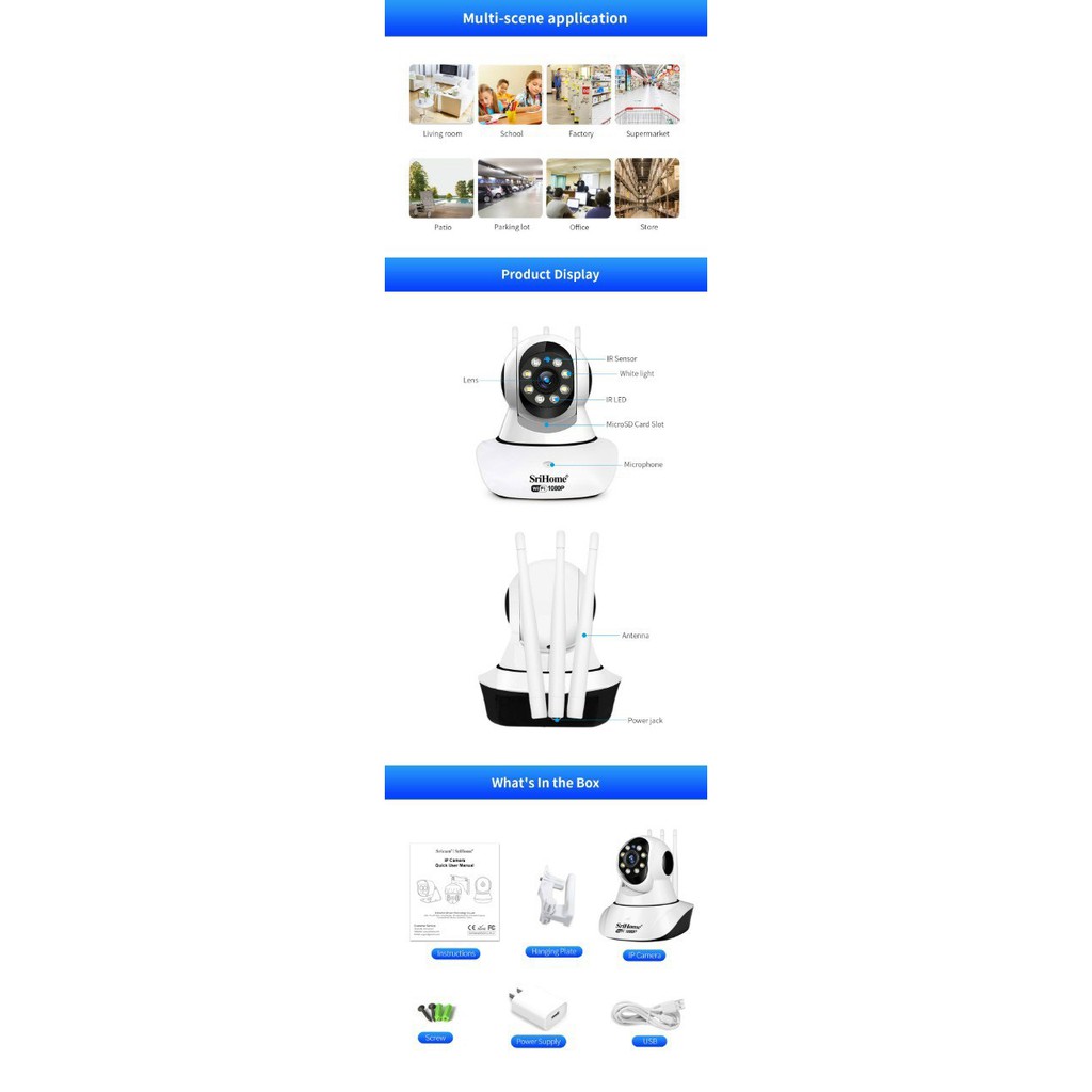 Camera SriHome 3 râu 2.0 - Full HD 1080P kèm thẻ nhớ 64GB | BigBuy360 - bigbuy360.vn