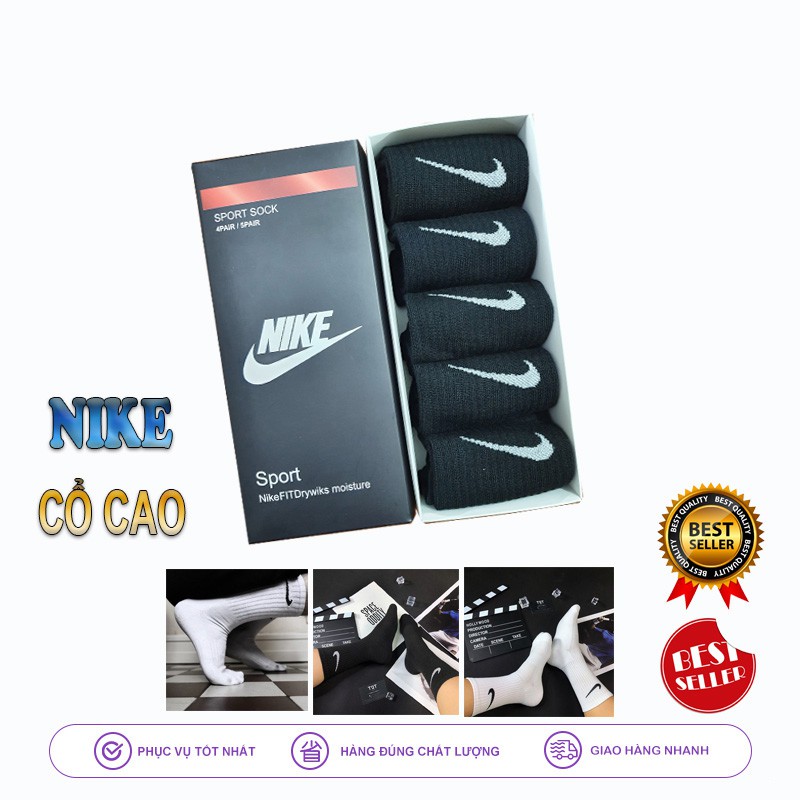 Tất Nike Cao Cổ [HỘP 5 ĐÔI] Vớ Nike Cao Cấp Chất Liệu 95% Cotton  Kháng Khuẩn Thấm Mồ Hôi Chân Làm Hộp Quà &lt;br&gt;Tặng