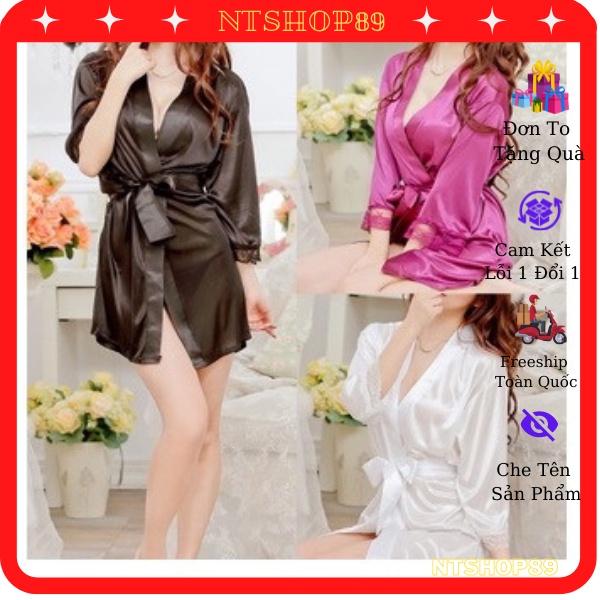 Áo Choàng Ngủ Satin Phong Cách Kimono Siêu Xinh