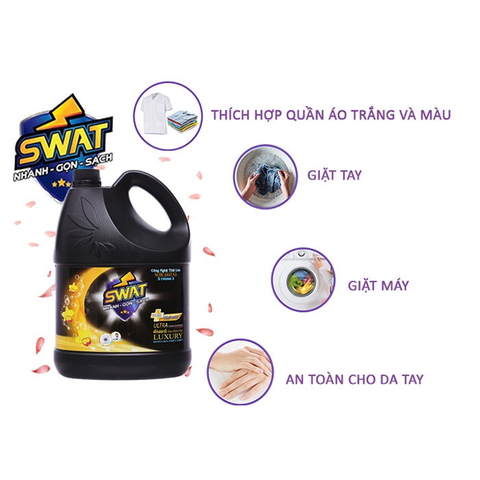 Nước Giặt Xả 5 in 1 SWAT hương Luxury siêu thơm túi dung tích 2.2KG siêu tiết kiệm giúp diệt khuẩn - CLEANHOUSE