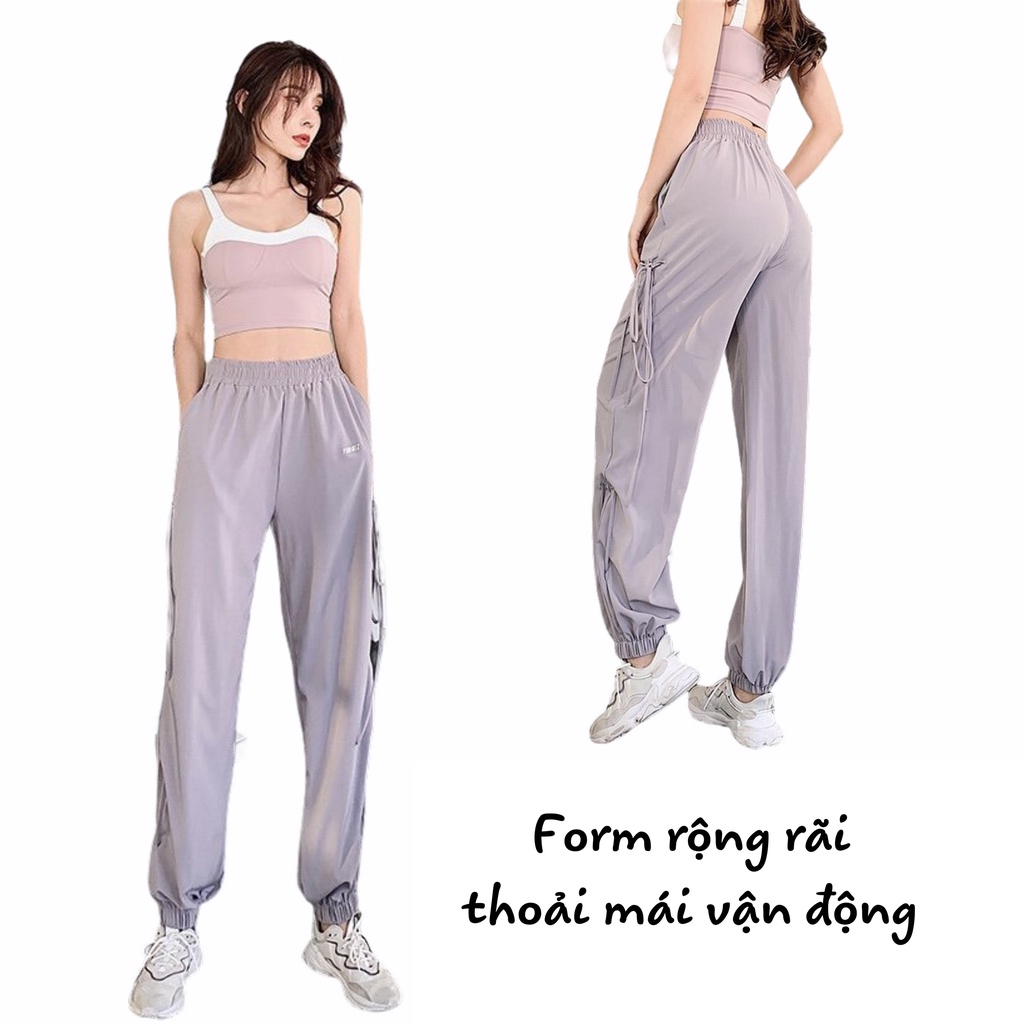 Quần Tập Gym Nữ [JOGGER] Thể Thao Ruisef Chất Dù Cột Dây Cá Tính [ĐỒ TẬP GYM NỮ]