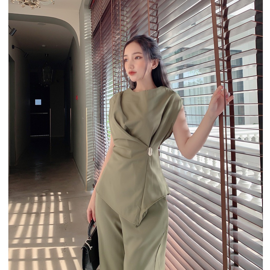 Set bộ rời trơn áo lụa cát đính tag và quần ống suông năng động MIMIX AR1185