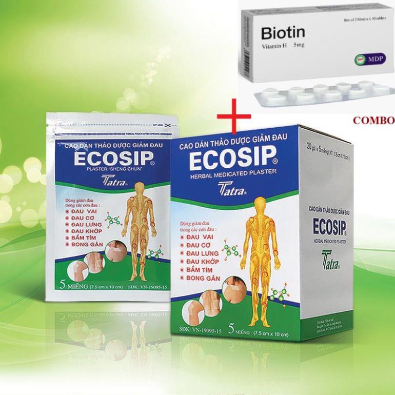 Combo Biotin 5mg+ ECOSIP - CAO DÁN THẢO DƯỢC gói 5 miếng