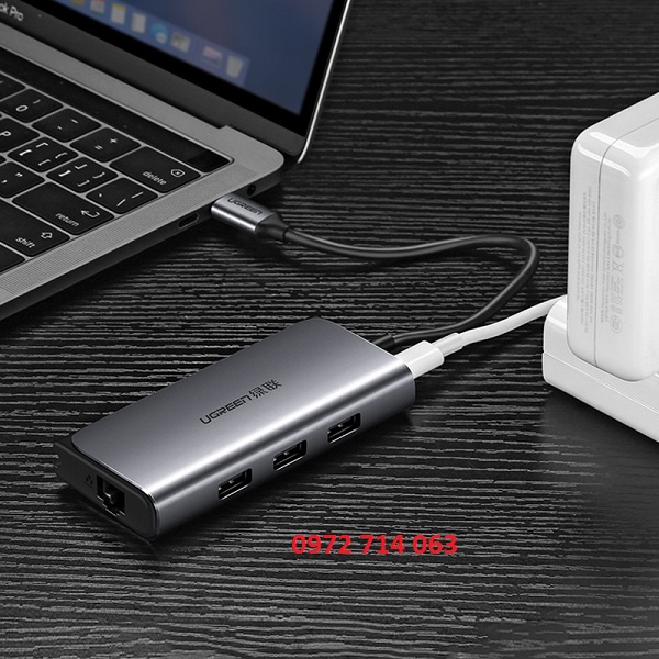 Tổng đại lý phân phối USB Type C sang Lan 100/1000 kèm 3 cổng USB 3.0 Ugreen 50252 chính hãng