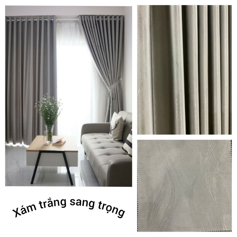 Rèm Cửa Xám Trắng TMFABRIC Chất Liệu Vải Gấm Chống Nắng Cực Tốt Nhiều Kích Thước Hoạ Tiết