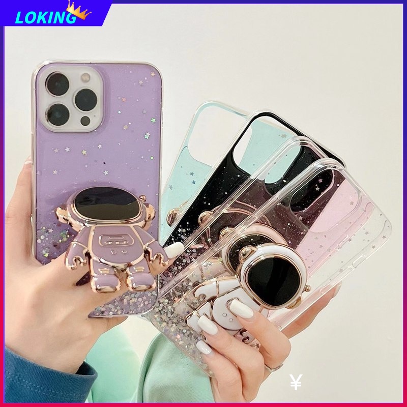 Ốp Điện Thoại Kim Tuyến Nước Kèm Giá Đỡ Hình Phi Hành Gia 3D Cho Realme 9 9i 9Pro Plus 8 8Pro 8i 7 7i 7Pro C17