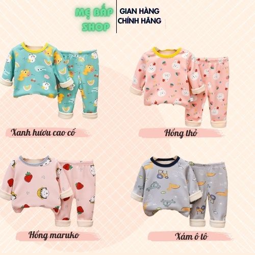 Bộ dài tay cho bé, Chất nỉ bông lót lông cho bé trai bé gái giữ ấm mùa đông Mẹ Bắp Shop size từ 8 đến 16kg