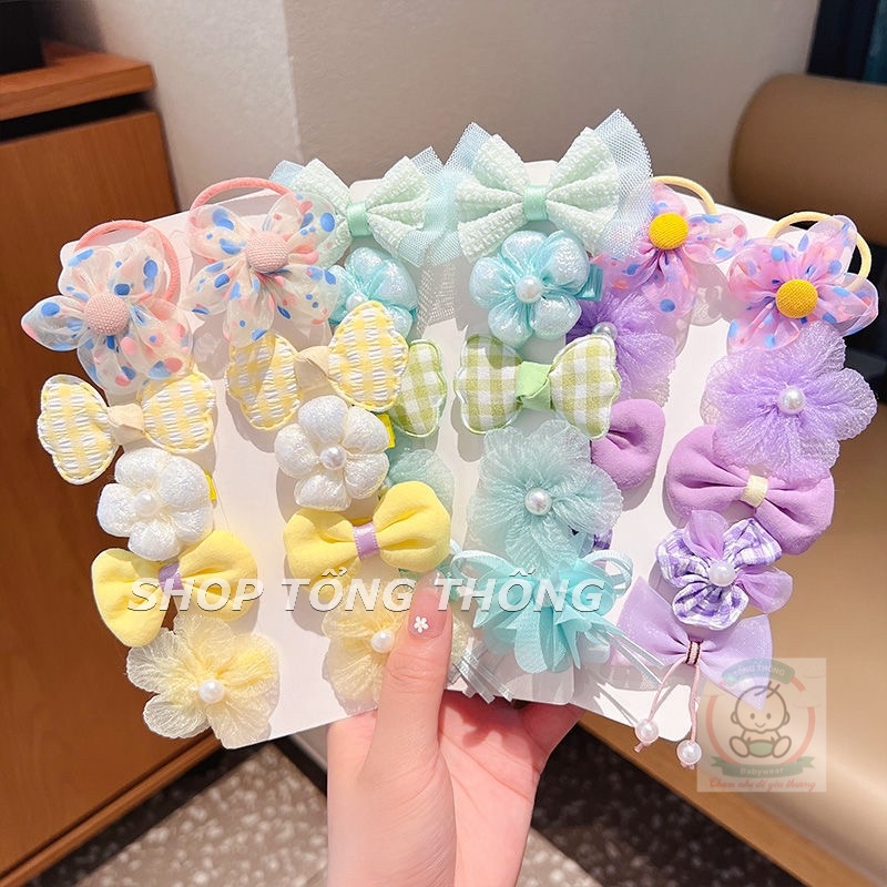 Set 10 kẹp tóc nơ lụa hoa Tết năm mới cho bé gái xinh xắn đáng yêu hàng cao cấp loại 1 không đau hình thật mã 12 đến 24