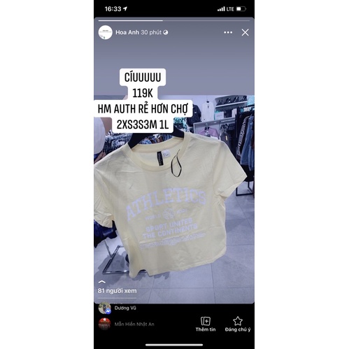 Áo phông nữ cotton hm auth