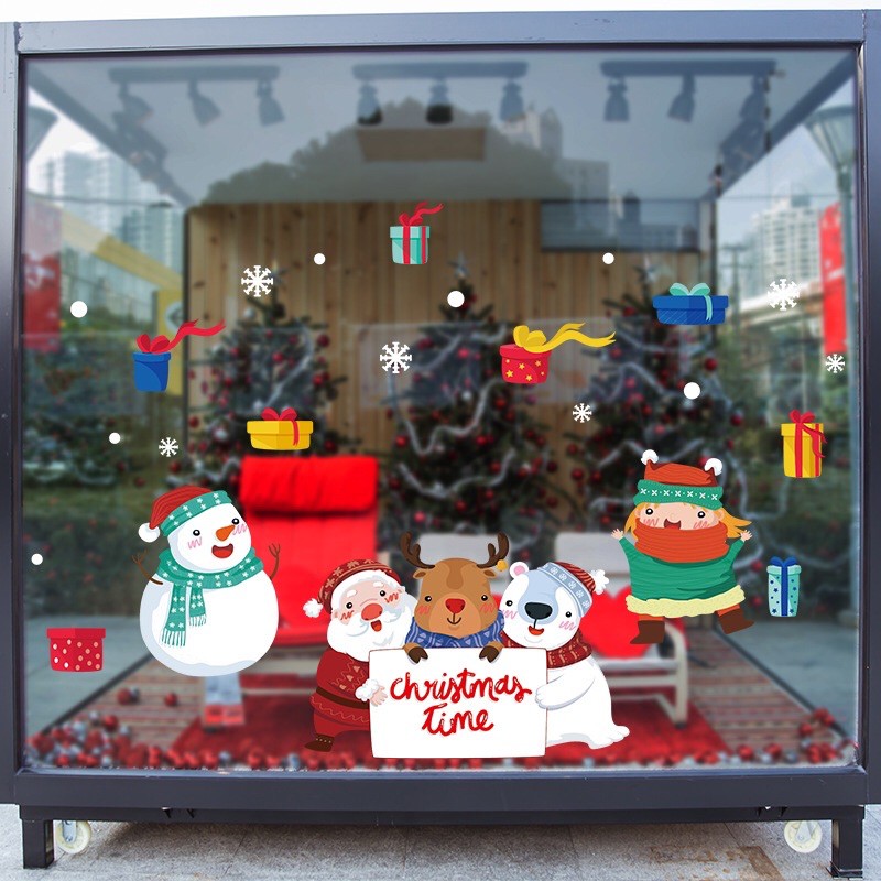 Decal dán tường Noel - cả nhà Noel chào lễ mẫu mới