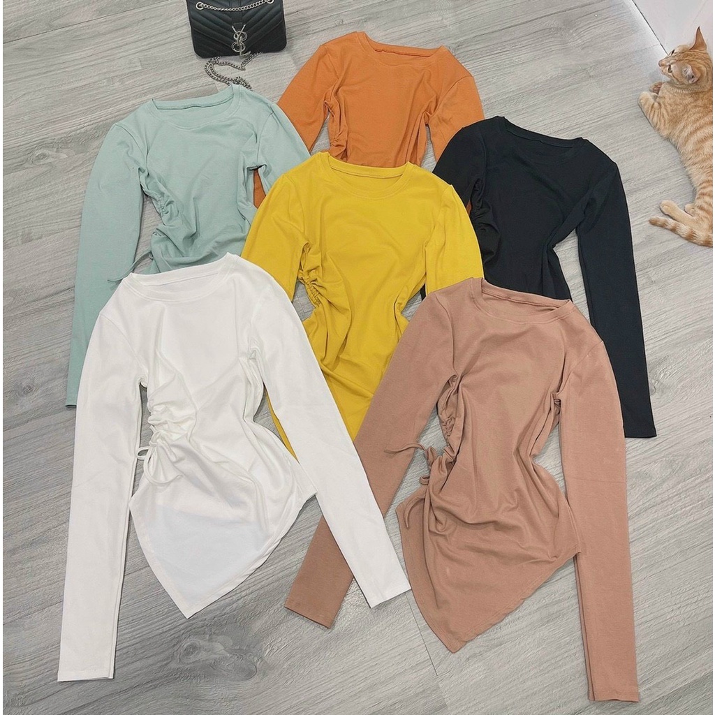 áo kiểu thun bozip tay dài rút dây 1 bên h