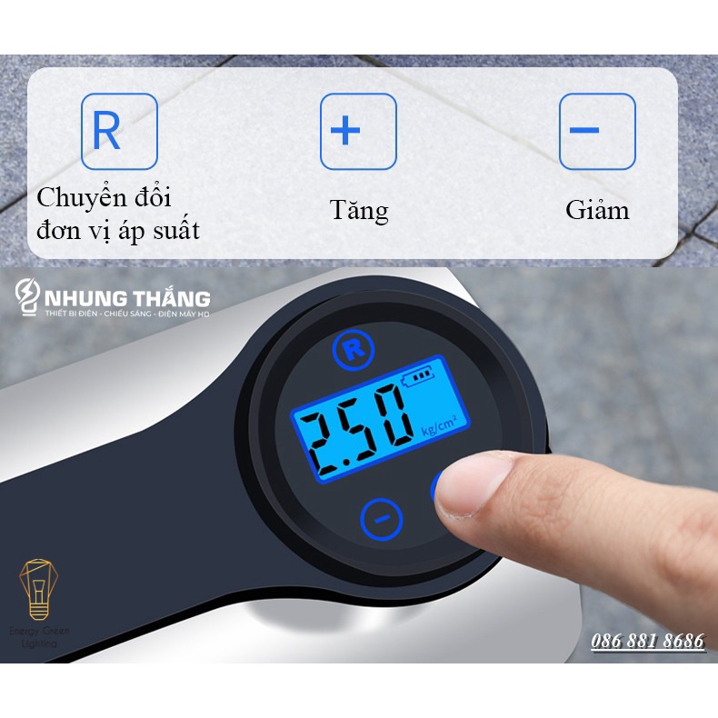 Bơm Lốp Ôtô,Xe Hơi Điện Tử Đa Năng ST-211 - Chế Độ Tự Ngắt - Tích Hợp Đèn Led - Pin Sạc Tích Điện - Bảo Hành 1 Năm
