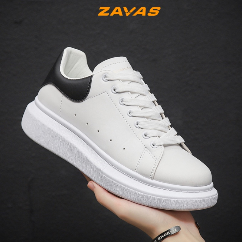 Giày sneaker nam ZAVAS tăng chiều cao 4cm màu trắng bằng da PU khó bong tróc giữ form tốt đi chơi đi làm - S387