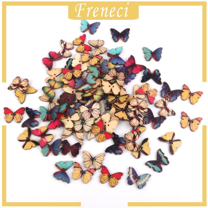 Set 100 Nút Gỗ Hình Bướm Nhiều Màu Sắc Dùng May Vá DIY