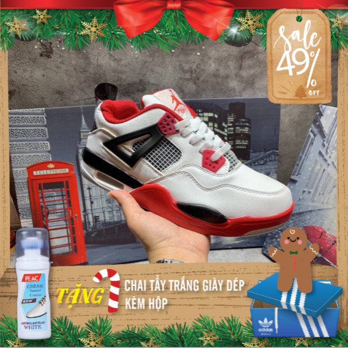 Giày Thể Thao Jordan 4 Trắng/Đỏ/Xanh Nam Nữ Couple - ĐÔI GIÀY HUYỀN THOẠI HANY SHOP