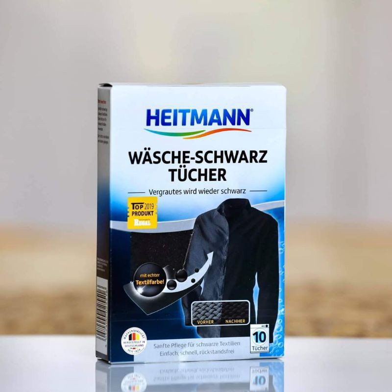 Giấy giặt đen Heitmann bảo vệ và tái tạo màu đen áo quần bạc màu - Hộp 10 tờ