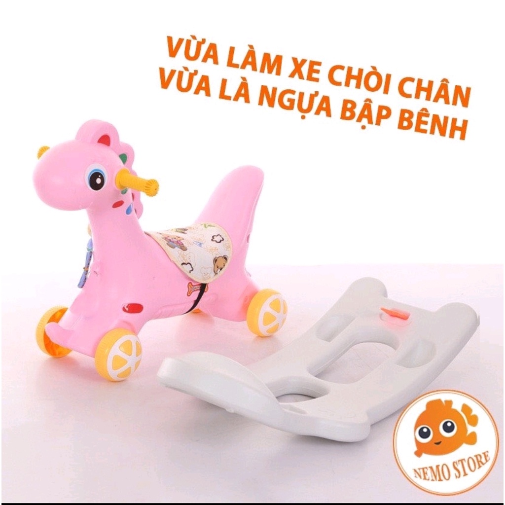 Ngựa bập bênh cho bé từ 1-2 tuổi bánh xe phát nhạc Nemo Store