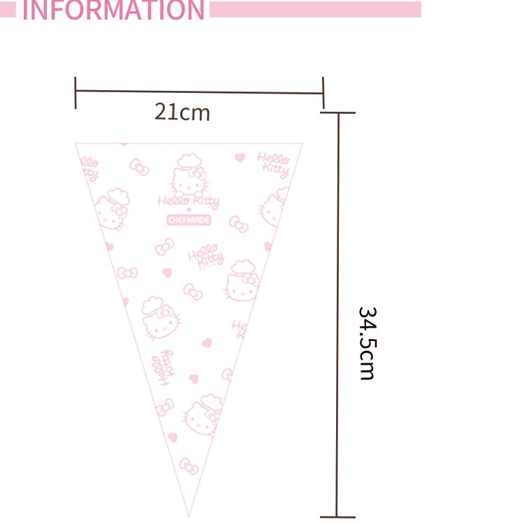 CHEFMADE Hello Kitty 12PCs/Set 14Inch Disposable Pastry Bags Cake Decoration Tools Kitchen Icing Food Preparation For Baking Bakeware Squeeze Flower Cream Decor KT7052