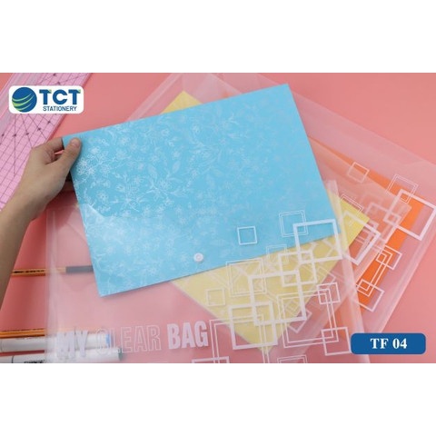 Combo10 Túi clear đựng tài liệu hàng cao cấp TCT siêu dày đẹp TF04, túi khuy cúc bấm đựng hồ sơ văn phòng