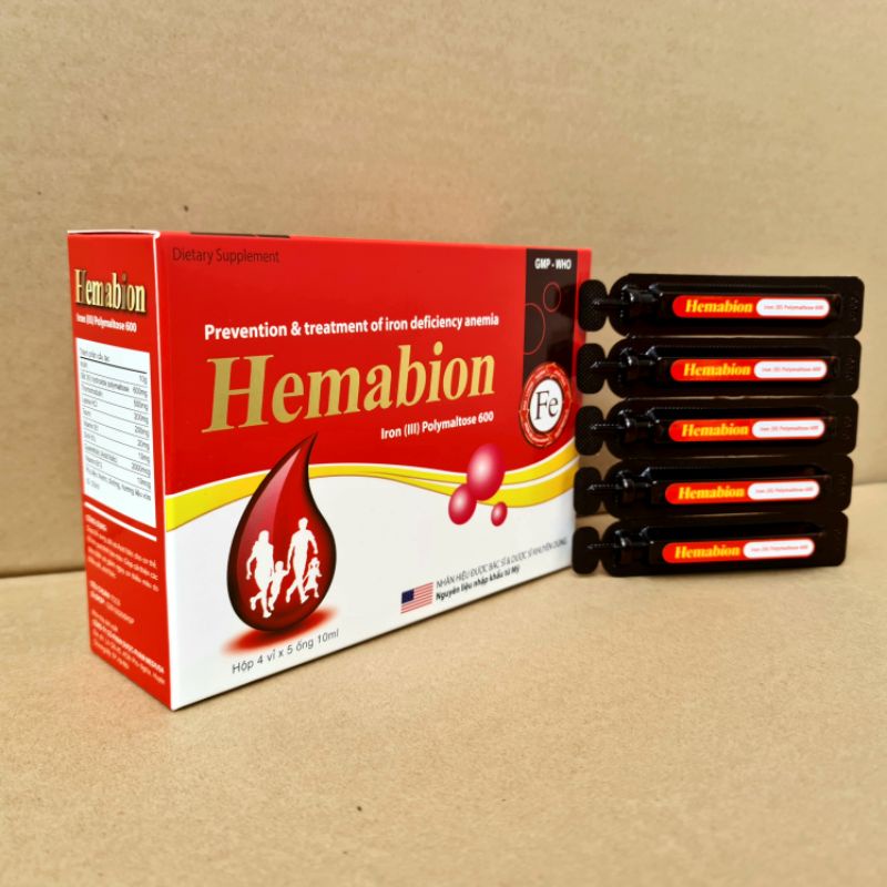Hemabion giúp bổ sung sắt, acid folic giúp thai nhi phát triển khỏe mạnh cho phụ nữ mang thai - Hộp 20 ống (10ml)