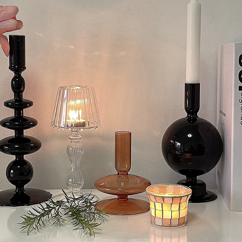 Giá Đỡ Nến Đa Năng Bằng Thủy Tinh Phong Cách Retro Sáng Tạo