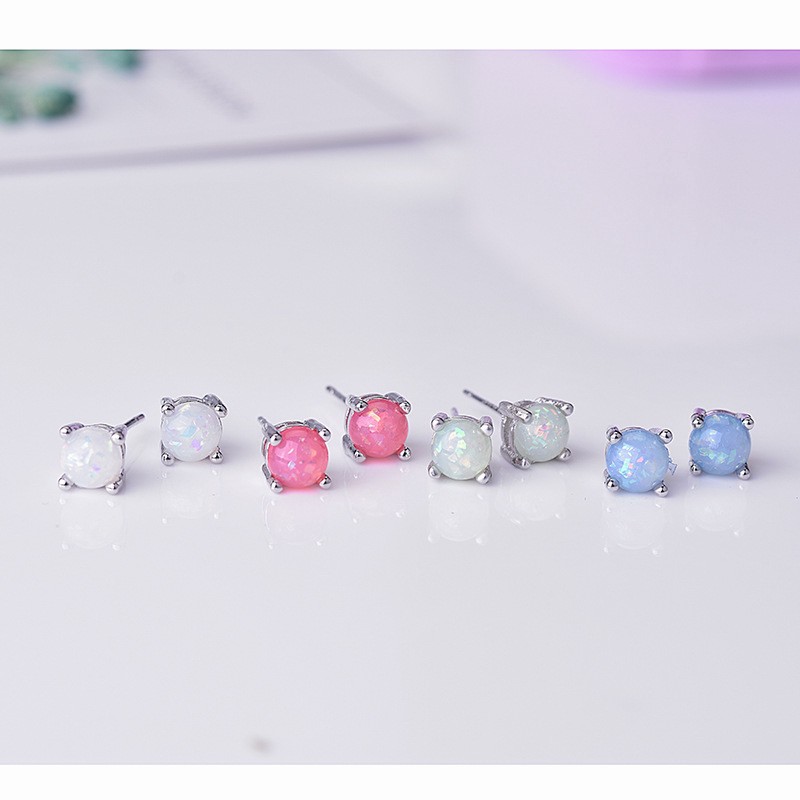 Hoa tai đinh tán mạ vàng đính đá opal phong cách Âu Mỹ cho nữ