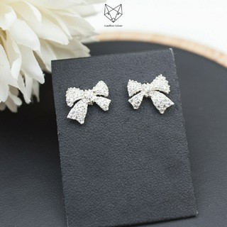 Khuyên tai bạc ta s99 caobac silver mặt nơ đính đá độc đáo cho bạn nữ