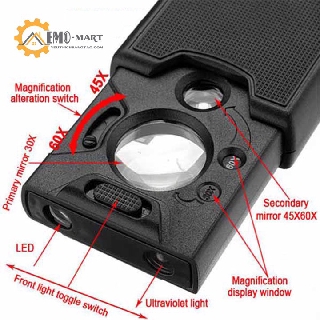 Kính Lúp Cầm Tay Mini💥[ HÀNG CHUẨN ]Có Đèn Led, Đèn Soi Tiền Giả, Nhựa PVC Cao Cấp, Phóng Đại 30x-45x-60x