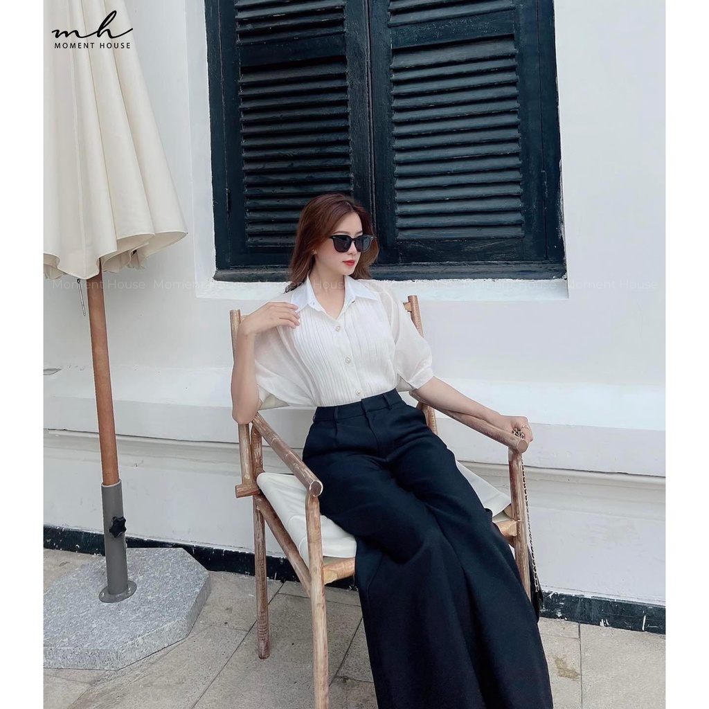 Sơ mi xếp , tay bồng nút ngọc, chất voan xốp mềm - freesize