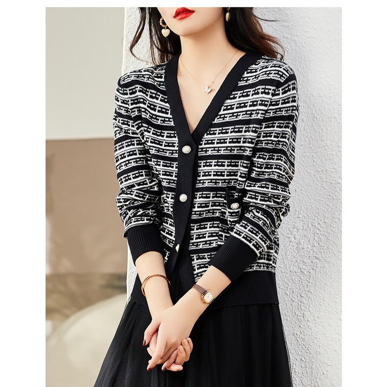 Áo cardigan ZHELIHANGFEI dệt kim tay dài cổ chữ V lưng cao phong cách retro cho nữ