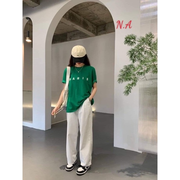 Set áo Paris + quần ống xuông kaki trắng COS588
