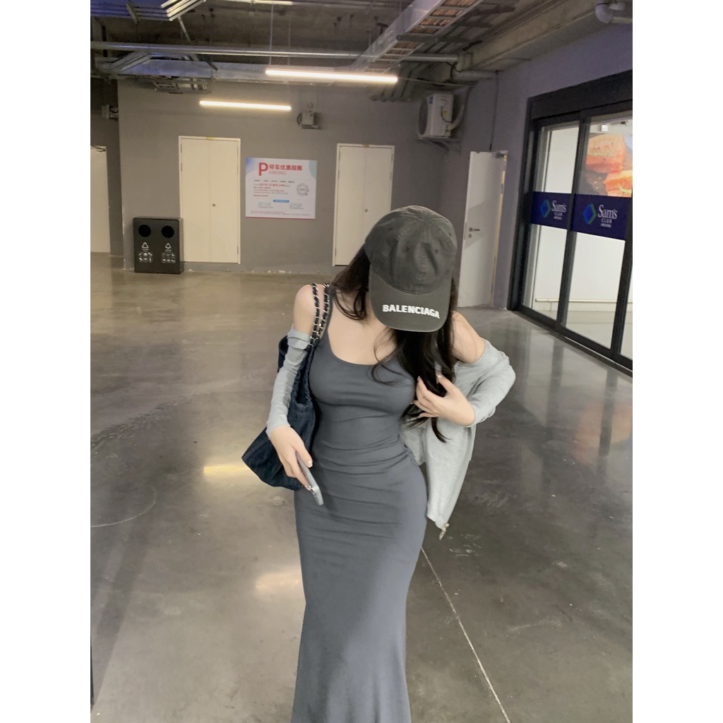 Đầm Ôm Hai Dây Màu Đen + Áo Khoác Thời Trang Mùa Hè Cho Nữ