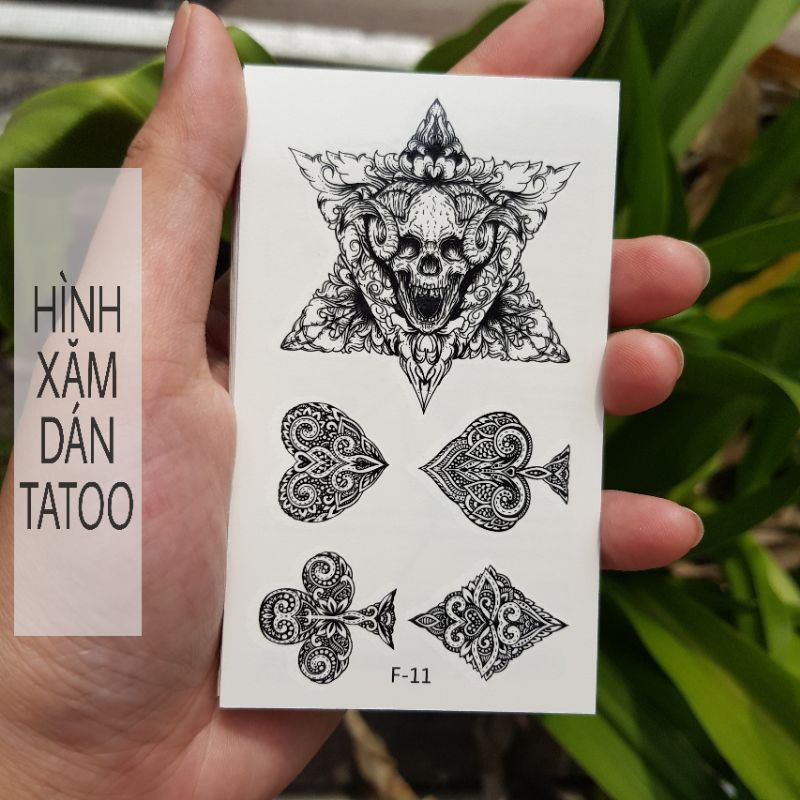 Hình xăm đầu lâu ma quái, bài tây style chất ngầu f11. Xăm dán tatoo mini tạm thời, size &lt;10x6cm