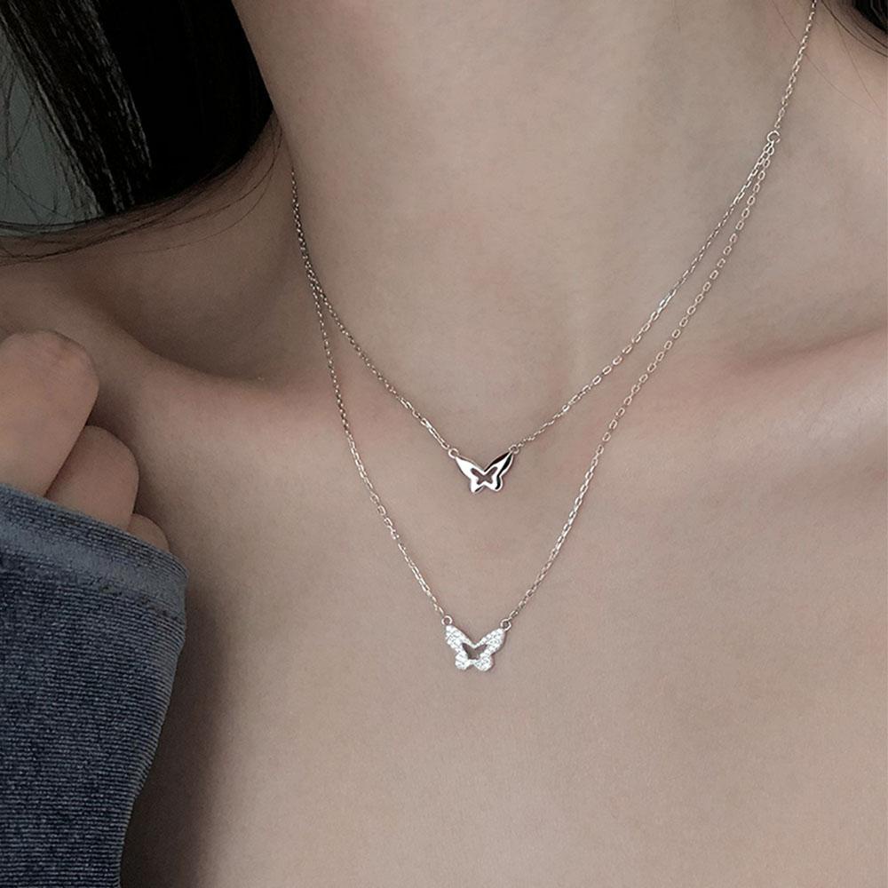 QQMALL Vòng Cổ Choker Hai Lớp Mặt Hình Bướm Đính Đá Lấp Lánh Dành Cho Nữ