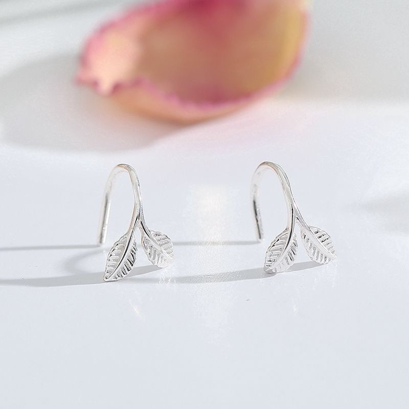 Bông lá đeo kẹp vành tai cho bạn nữ - Bông tai bạc ta