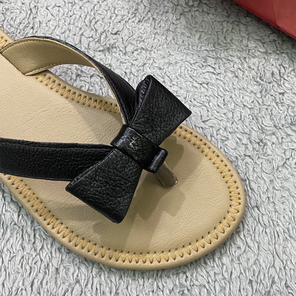 Dép Kẹp Nữ da bò kèm nơ TIẾN CÔNG thời trang XNN1002