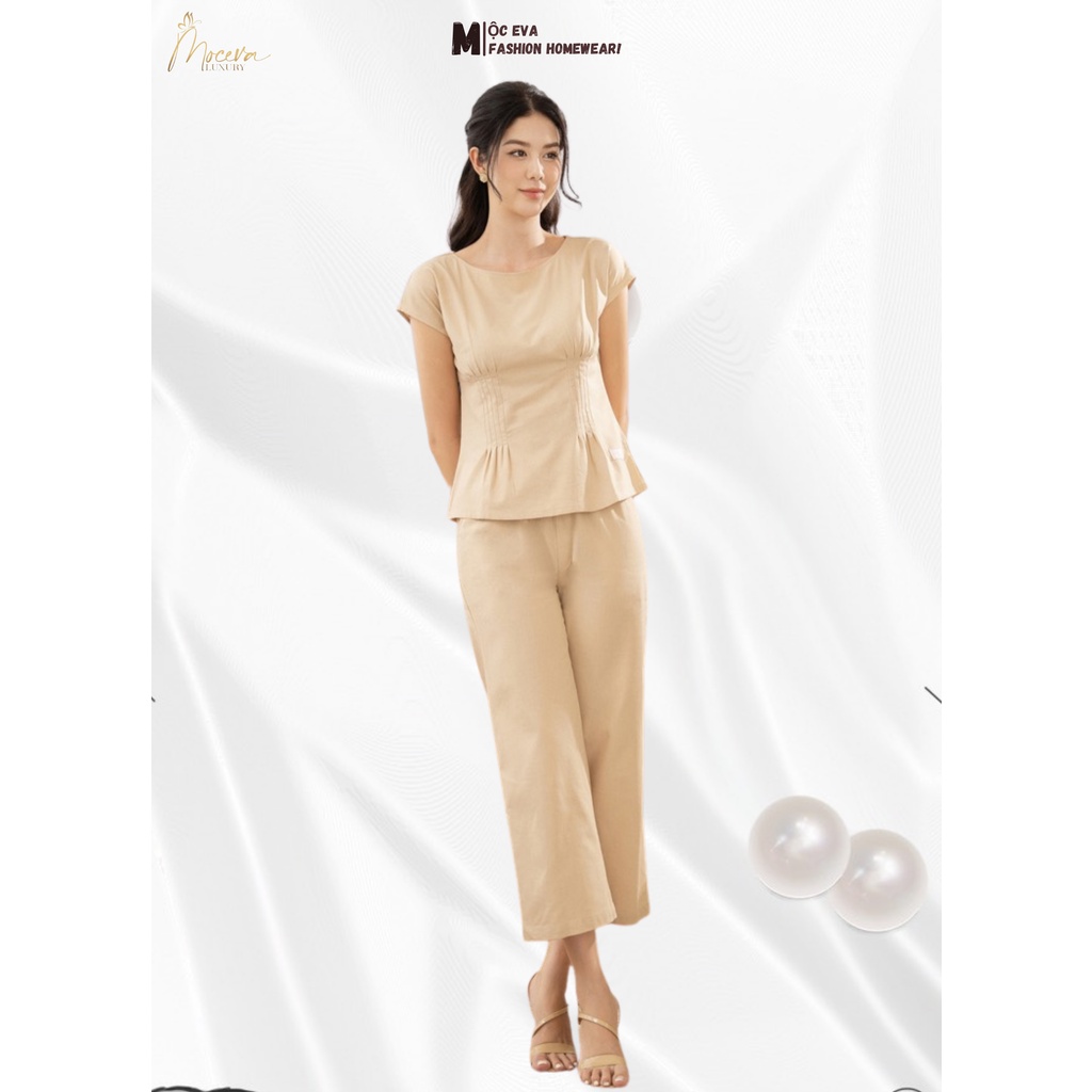 Đồ bộ mặc nhà nữ,áo tay ngắn quần lửng mùa hè dòng cao cấp thương hiệu MỘC EVA MSSP: T312201