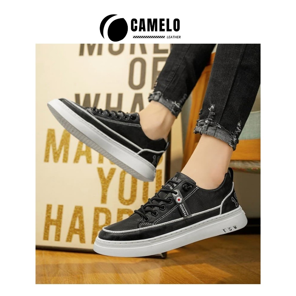 Giày Sneaker Thể Thao Da Đen Cao Cấp-Giày Sneaker Phong Cách Hàn Quốc CAMELO BC02T | BigBuy360 - bigbuy360.vn