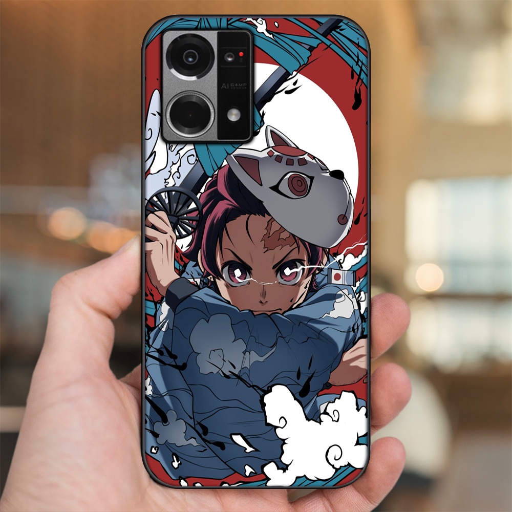 Ốp lưng Oppo Reno 7 4G viền đen in hình Tanjiro Kimetsu No Yaiba