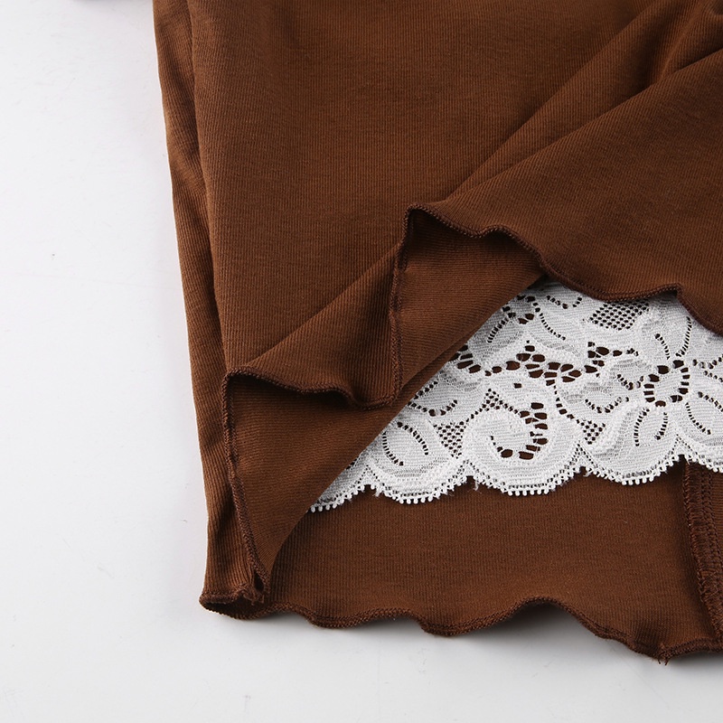 DUNEA Áo Thun Ngắn Tay Cổ Chữ V Phối Ren Thời Trang Cho Nữ 3.3